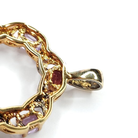 Sterling Silver Cut Multi Gemstone Circle Wreath Pendant Amethyst Garnet - Picture 5 of 5